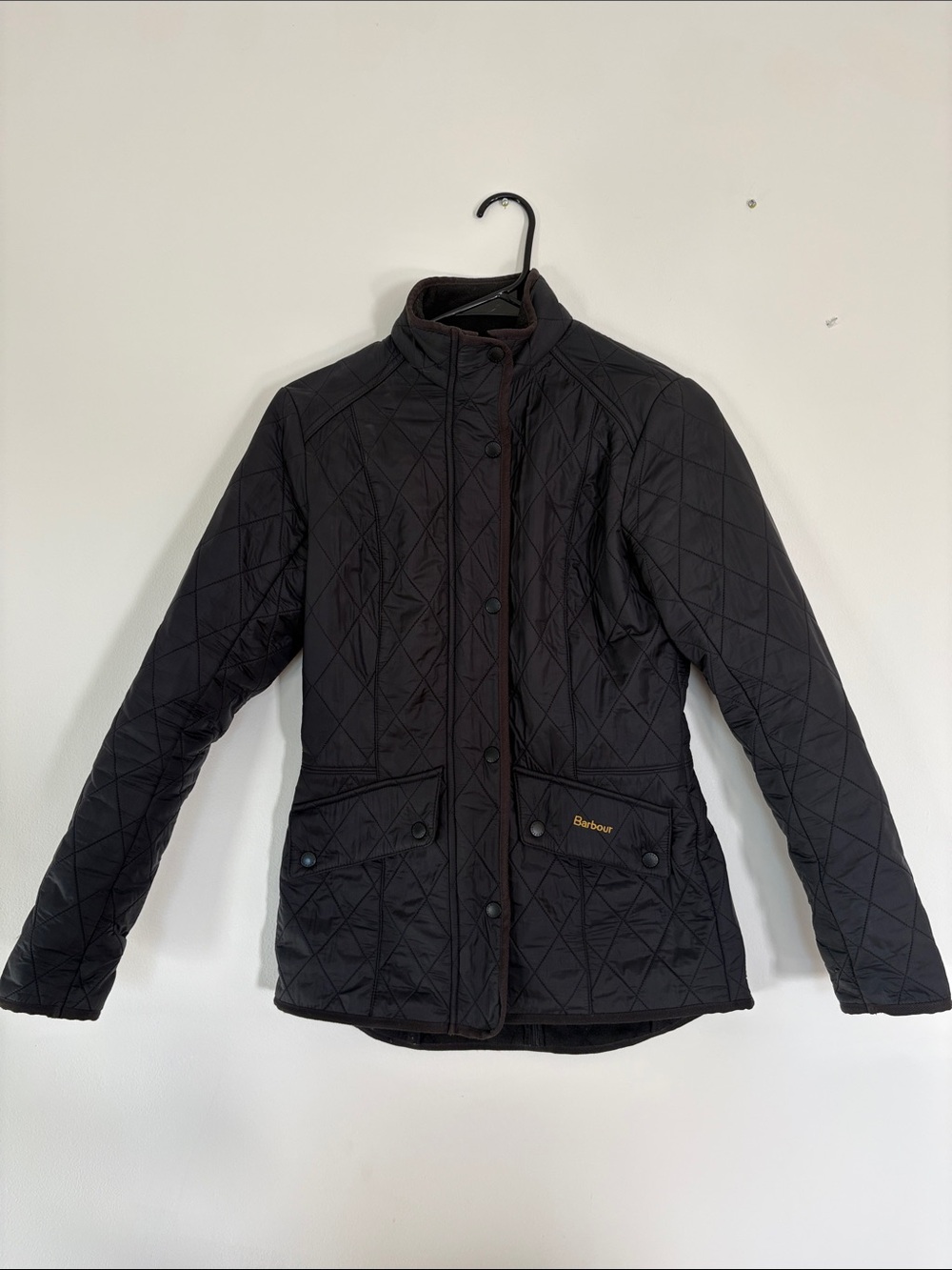 Barbour Black Quilted Puffer Jacket with Gold Logo